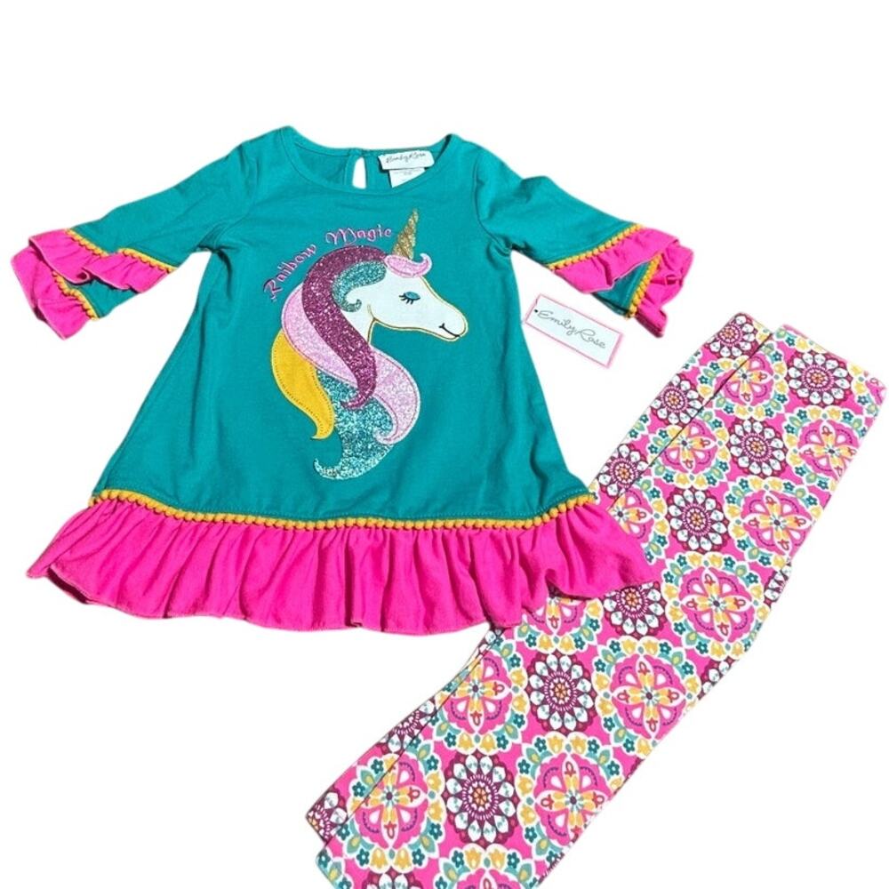 NWT Emily Rose Rainbow Magic Glitter Unicorn Top & Legging set size 2T